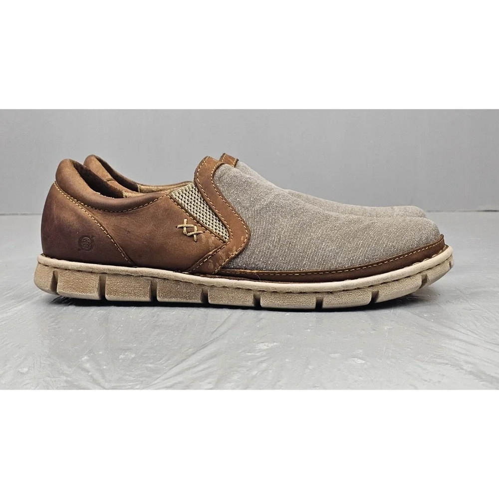 Born Sawyer Shoes Mens 12 Brown Leather Canvas Comfort Loafer Casual Slip on‎